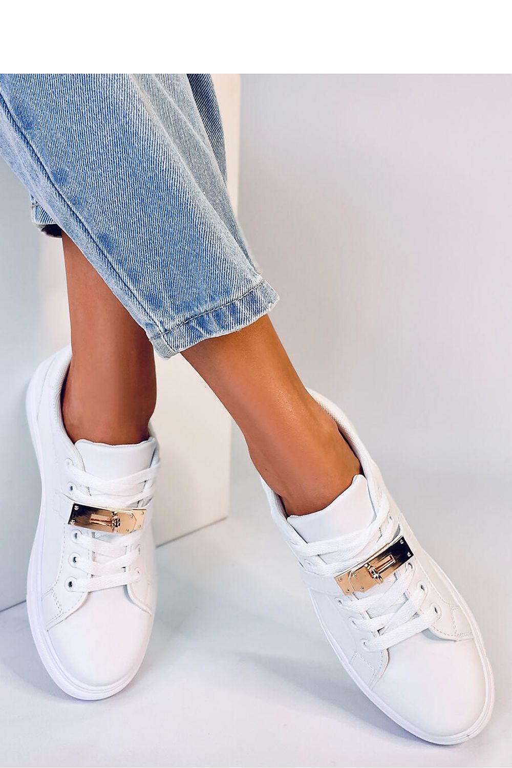 Inello Women's Sneakers - Chic White Design with Gold Clasp and Ultimate Comfort