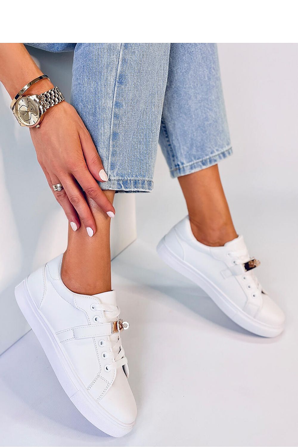 Inello Women's Sneakers - Chic White Design with Gold Clasp and Ultimate Comfort