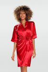 DKaren Short-Sleeved Satin Bathrobe - Elegant Comfort Fit with Waist Tie