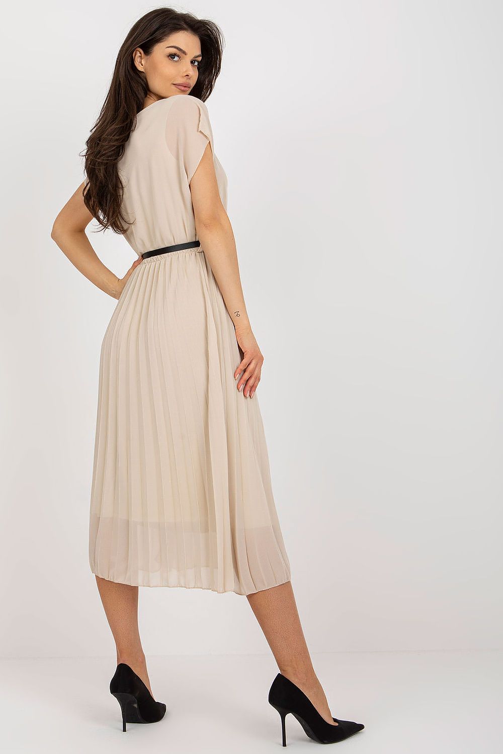 Elegant Italy Moda Cocktail Dress with Pleated Skirt and Black Belt for Formal Events