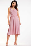 Elegant Awama Midi Dress with Crinkled Neckline and Elastic Waistband - Made in Poland