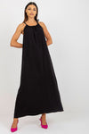 Elegant Och Bella Summer Long Dress with Loose Cut and Tied Straps - Cotton, Linen & Viscose Blend