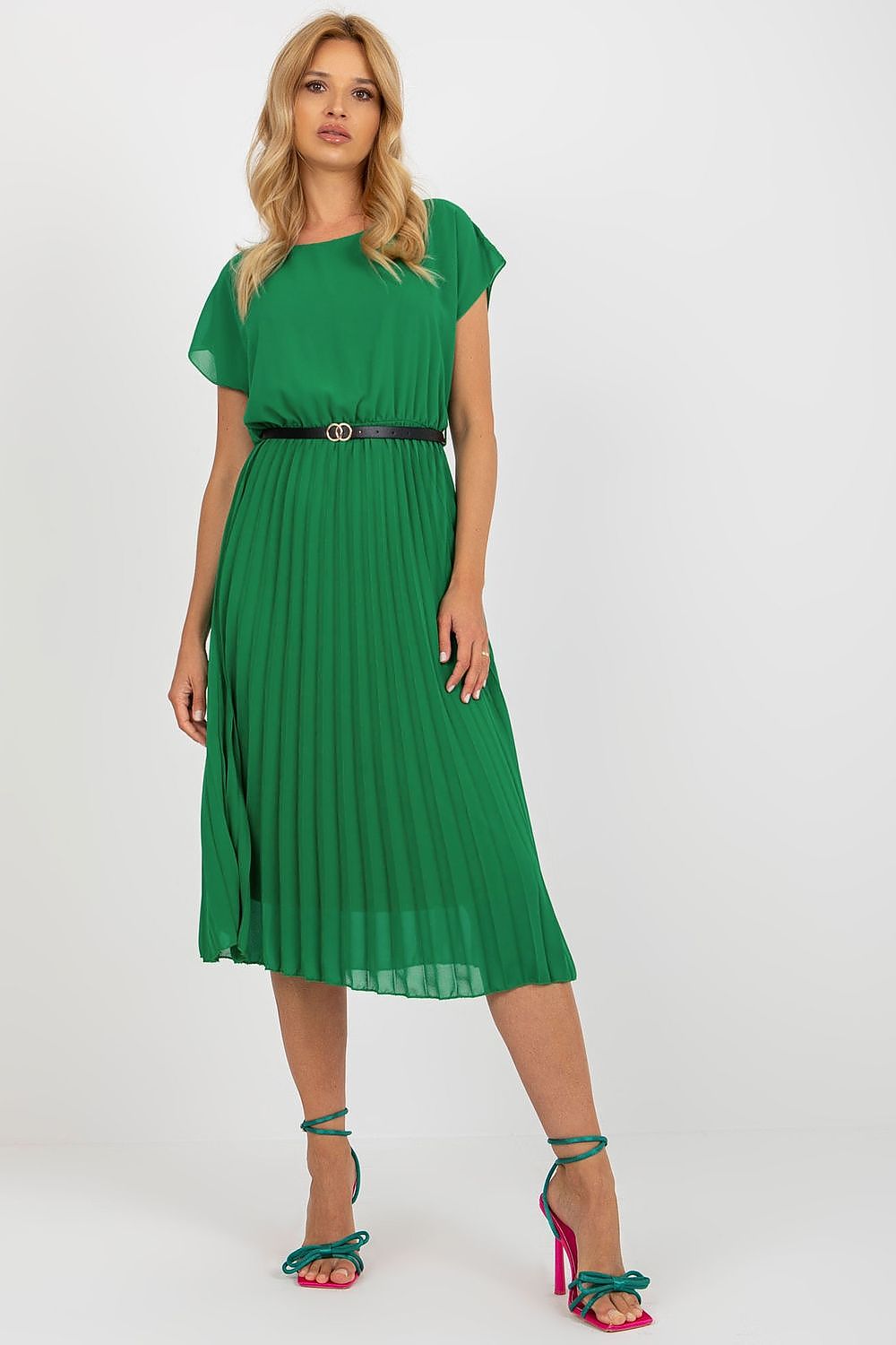 Elegant Italy Moda Cocktail Dress with Pleated Skirt and Black Belt for Formal Events