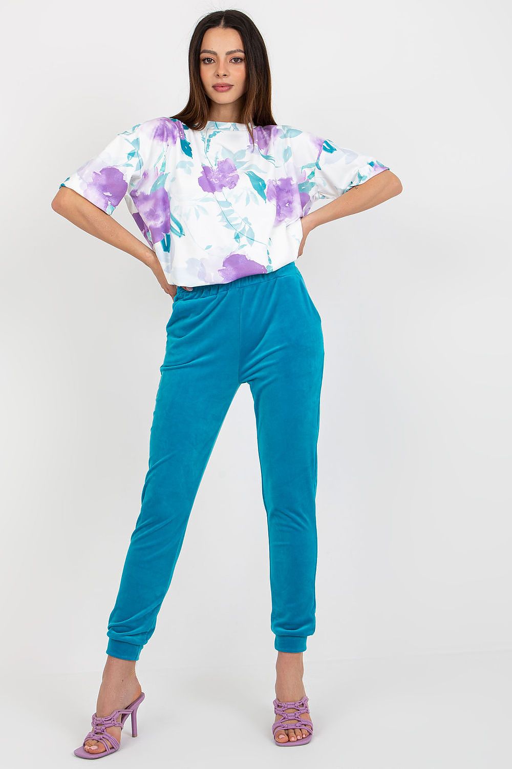 Luxurious Velour Blouse And High-Waisted Pants Set By Rue Paris - Comfortable & Elegant Fashion
