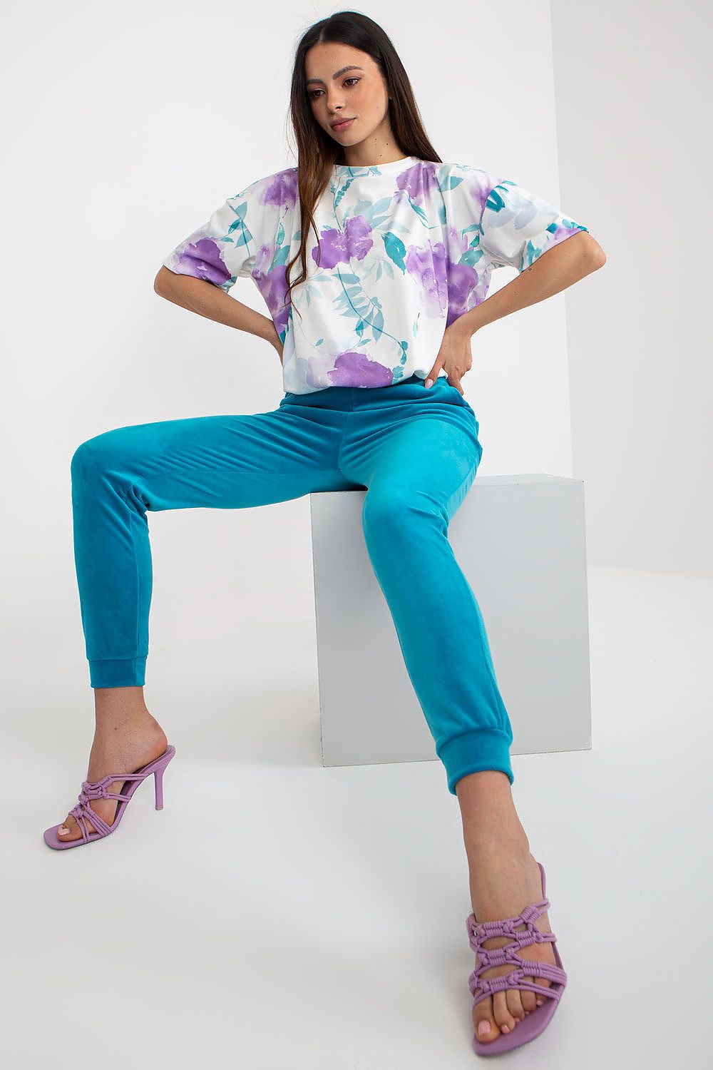 Luxurious Velour Blouse And High-Waisted Pants Set By Rue Paris - Comfortable & Elegant Fashion