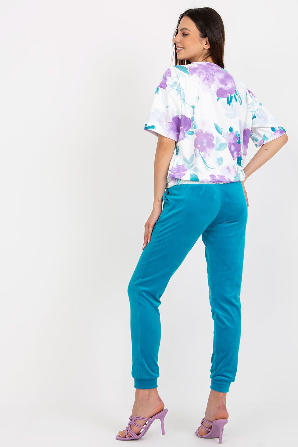 Luxurious Velour Blouse And High-Waisted Pants Set By Rue Paris - Comfortable & Elegant Fashion