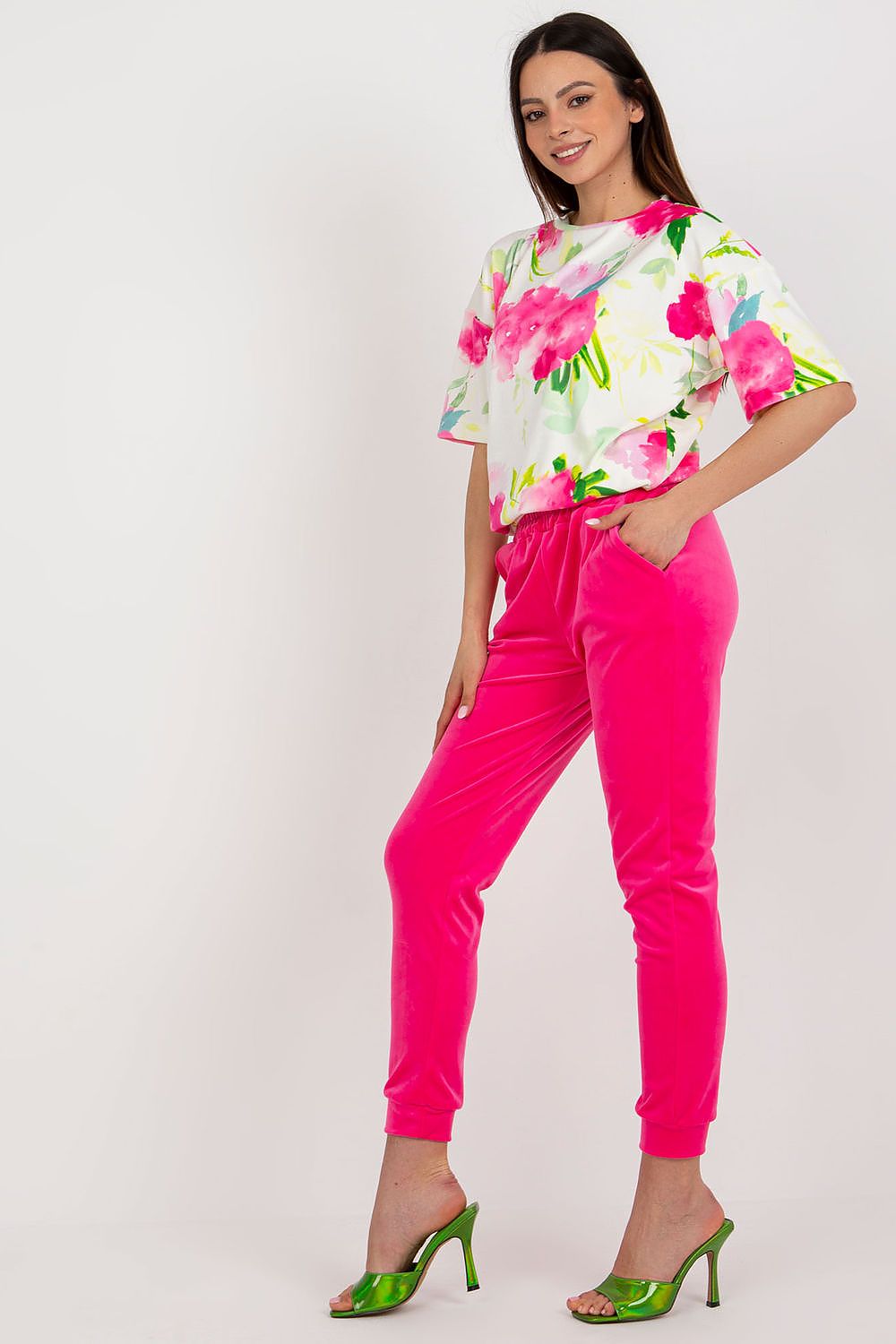 Luxurious Velour Blouse And High-Waisted Pants Set By Rue Paris - Comfortable & Elegant Fashion