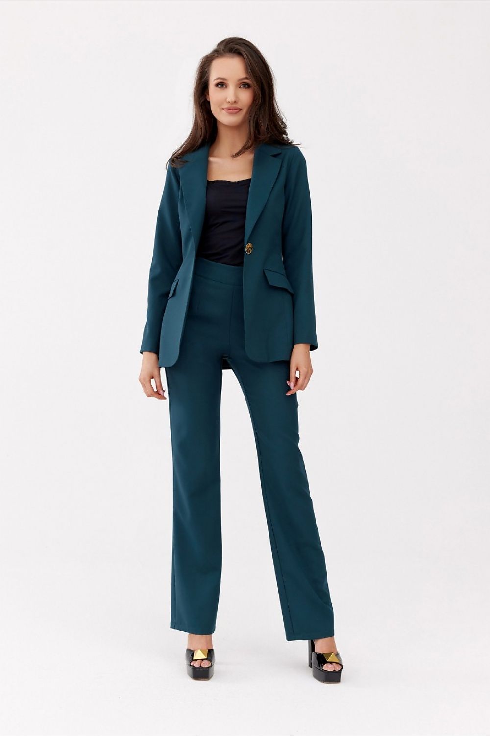 Elegant Roco Fashion Women's Straight Trousers - Tailored Fit, Elastic Polyester, Side Pockets