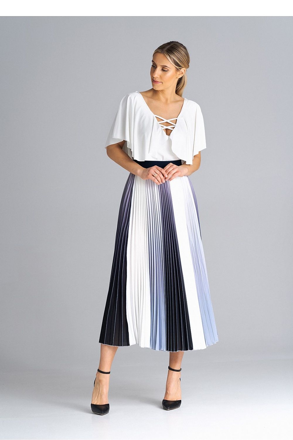 Luxury Midi Pleated Skirt by Figl with Elastic Waistband - 100% Polyester, Perfect for Any Occasion
