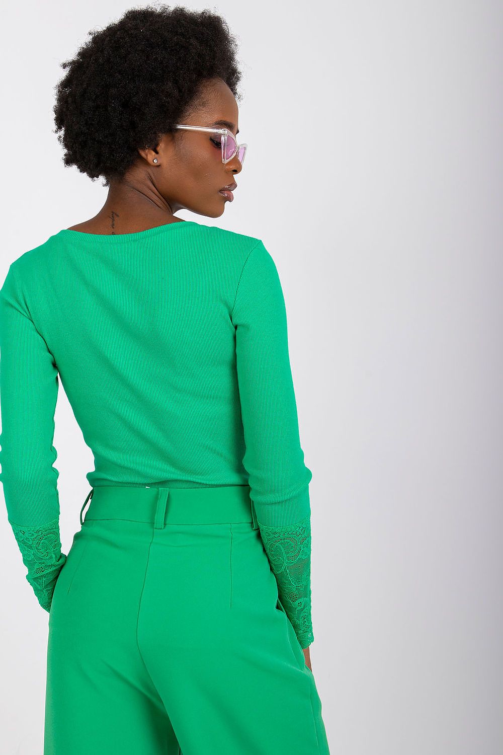 Elegant Ribbed Blouse With Lace Detail by Rue Paris – Daily Casual To Chic Style