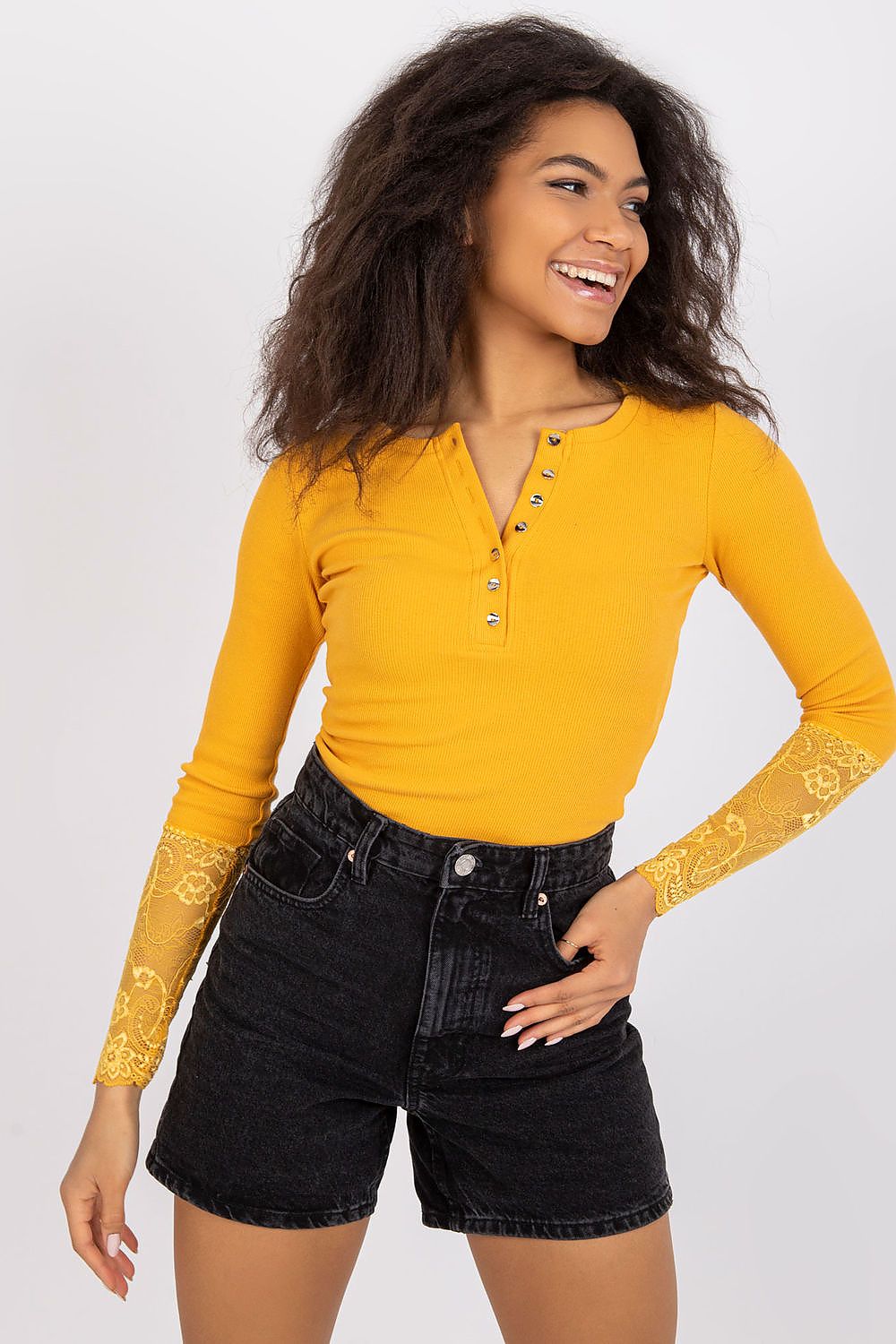 Elegant Ribbed Blouse With Lace Detail by Rue Paris – Daily Casual To Chic Style
