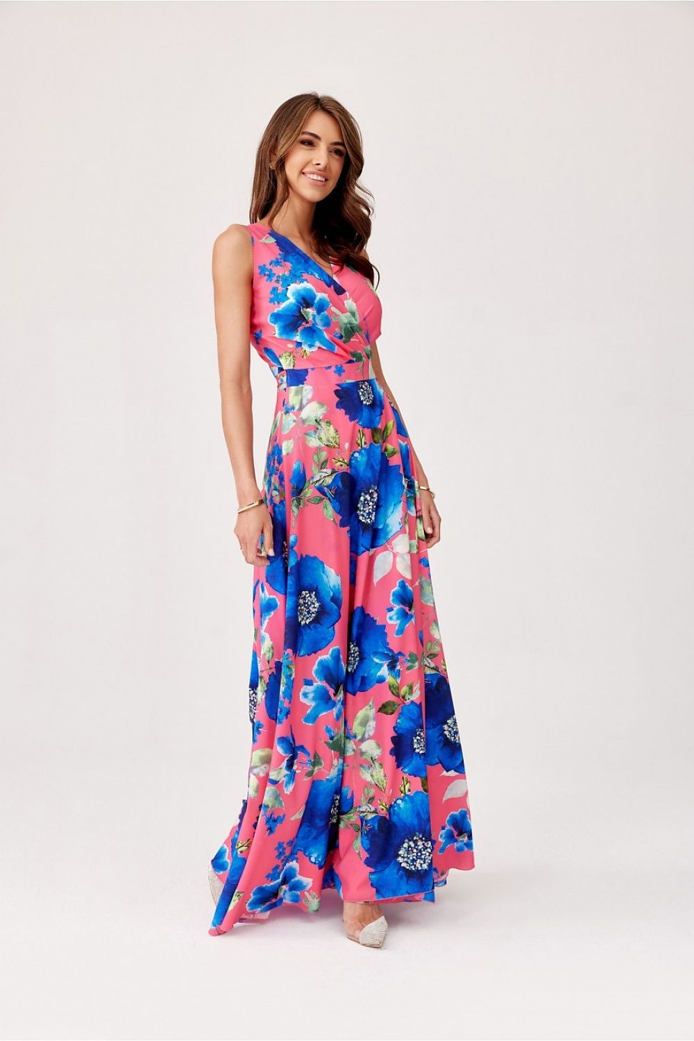 Elegant Floral Daydress with Overlap Neckline and Charming Bow by Roco Fashion