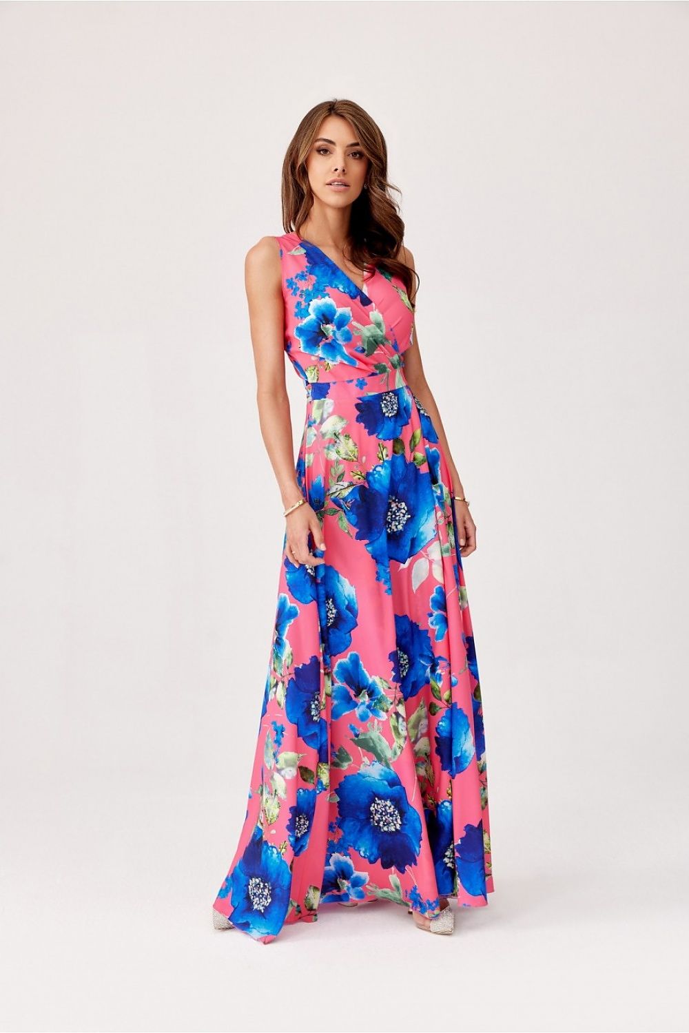 Elegant Floral Daydress with Overlap Neckline and Charming Bow by Roco Fashion