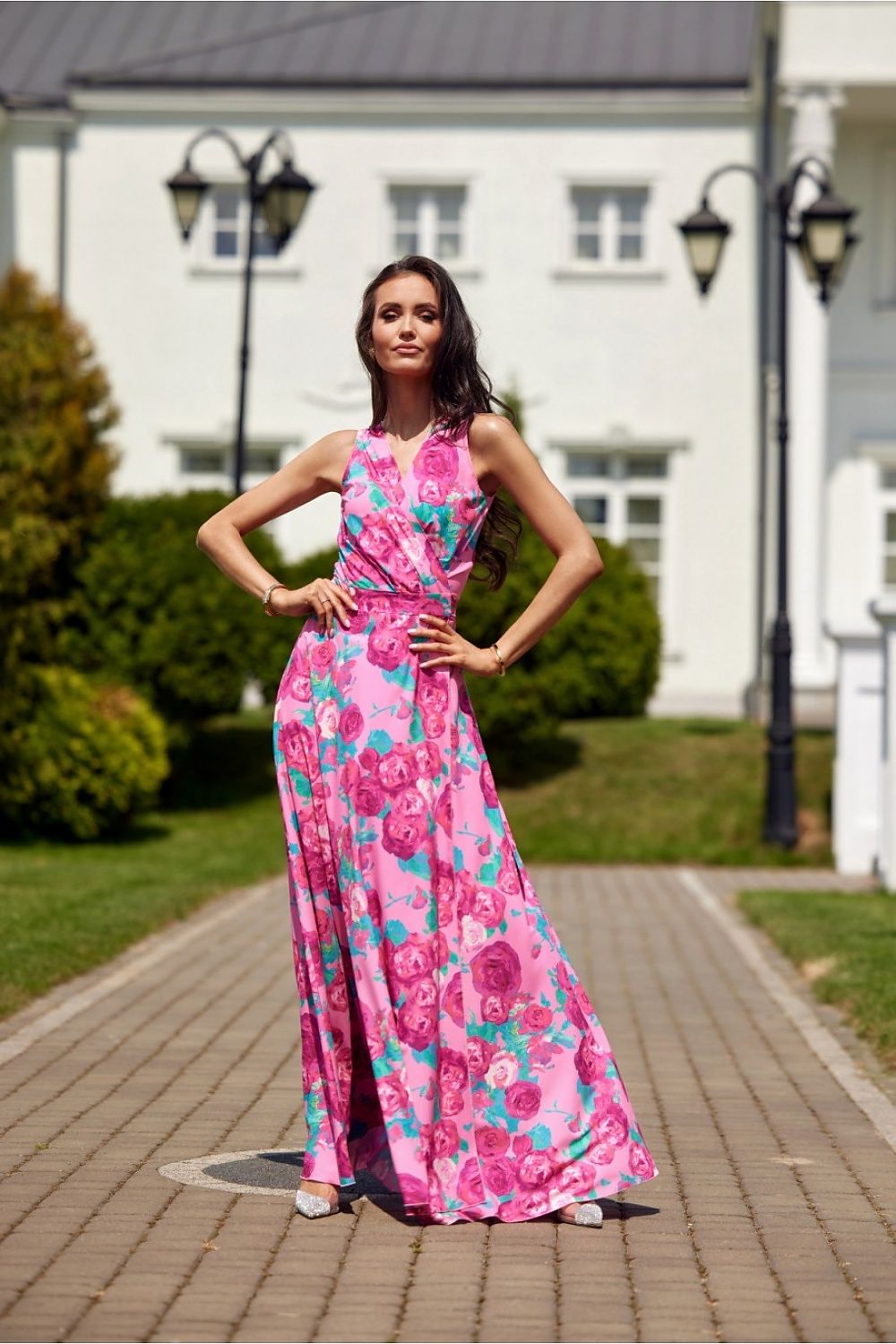 Elegant Floral Daydress with Overlap Neckline and Charming Bow by Roco Fashion