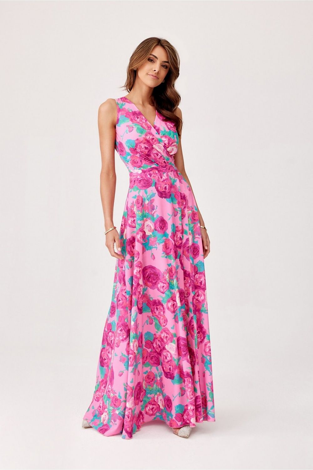 Elegant Floral Daydress with Overlap Neckline and Charming Bow by Roco Fashion