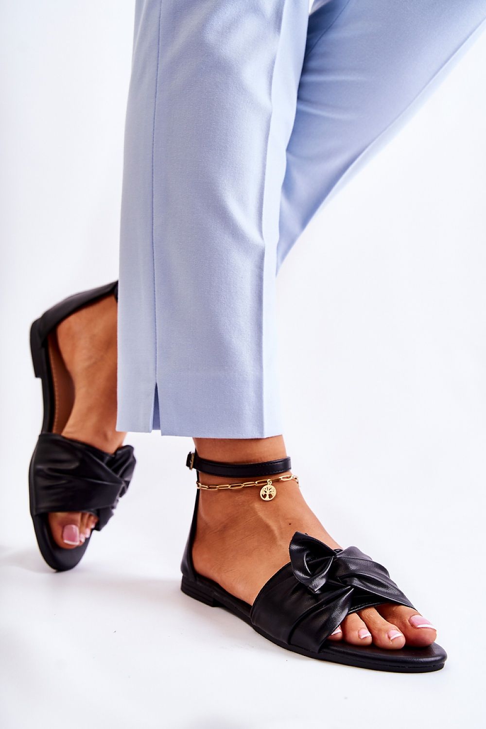 Luxurious Eco Leather Women's Sandals with Adjustable Ankle Strap and Decorative Front Zipper