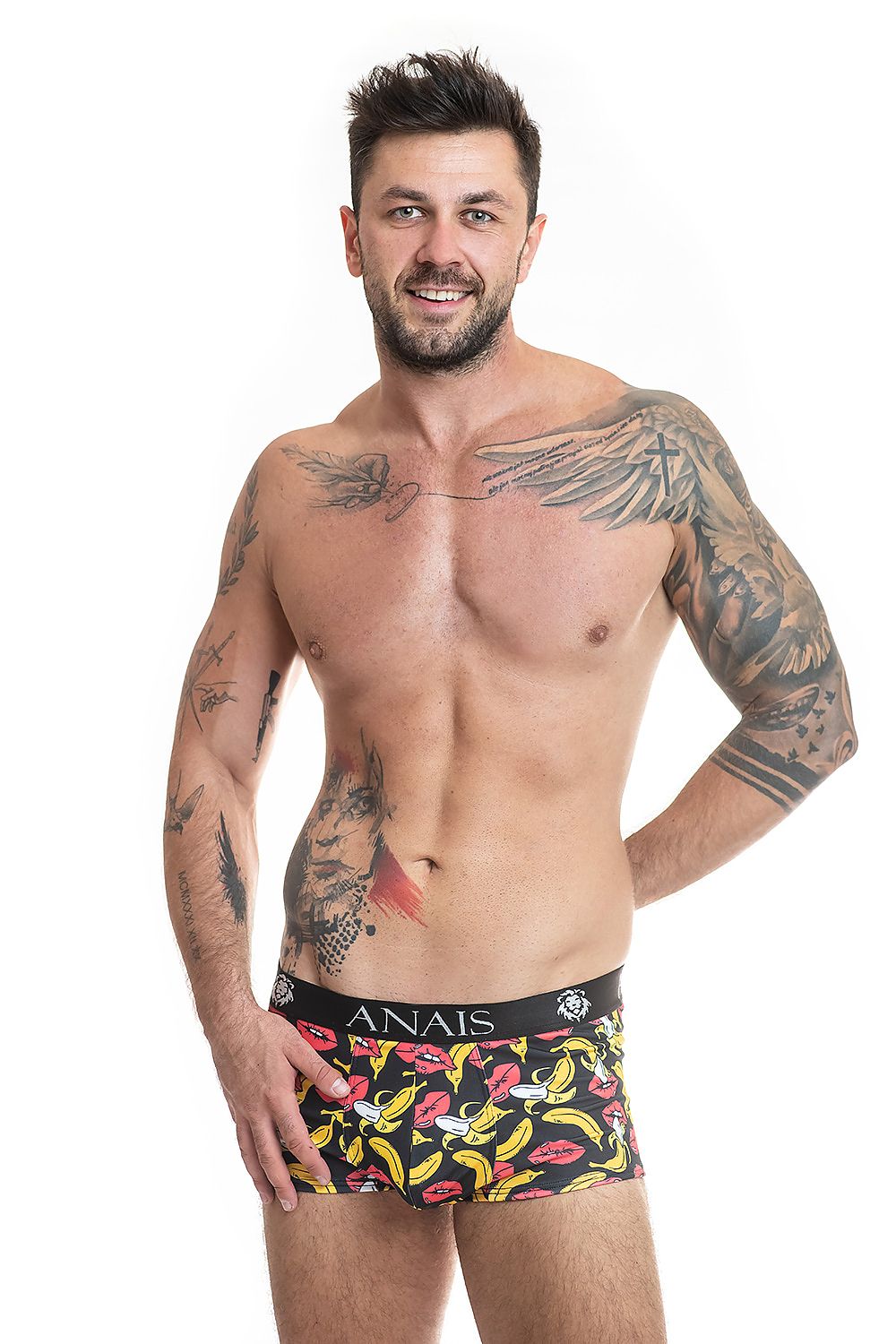 Stylish Men's Banana Boxer Shorts with Unique Banana and Mouth Pattern - High-Quality Comfort