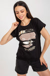 Elegant 90% Cotton Blouse by Rue Paris with Decorative Print and Short Sleeves