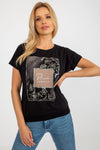 Elegant Rue Paris Blouse - Short Sleeve, Round Neckline, Decorative Print, Cotton Blend