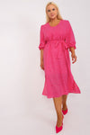 Luxurious Plus Size Cotton Dress with Embroidery, 3/4 Sleeves & Tie Waist by Lakerta