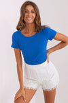 Elegant Fitted Short Sleeve Blouse in Ribbed Cotton-Spandex Blend for Ultimate Comfort
