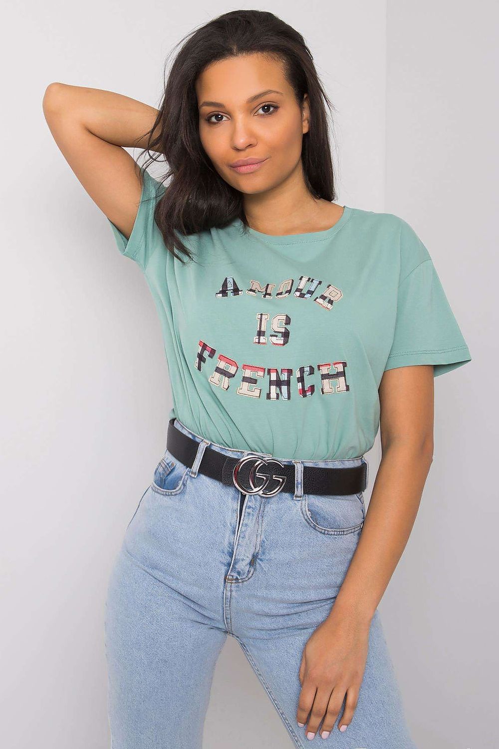 Luxury Women's Cotton Blend T-Shirt with Decorative Front Inscription and Relaxed Fit