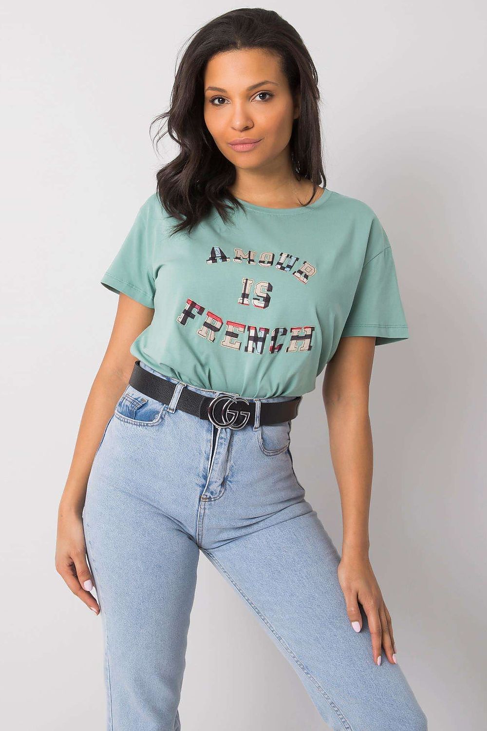 Luxury Women's Cotton Blend T-Shirt with Decorative Front Inscription and Relaxed Fit