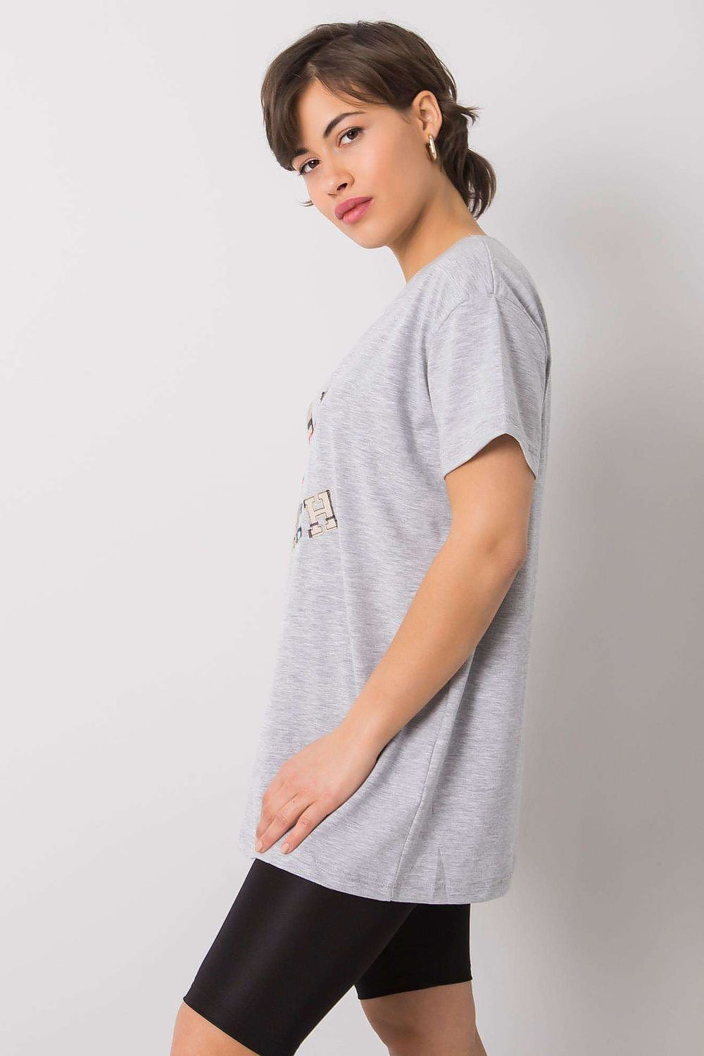 Luxury Women's Cotton Blend T-Shirt with Decorative Front Inscription and Relaxed Fit