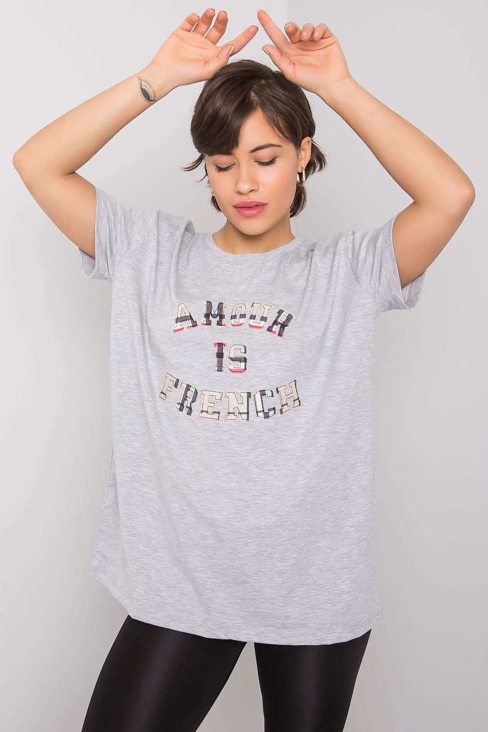 Luxury Women's Cotton Blend T-Shirt with Decorative Front Inscription and Relaxed Fit