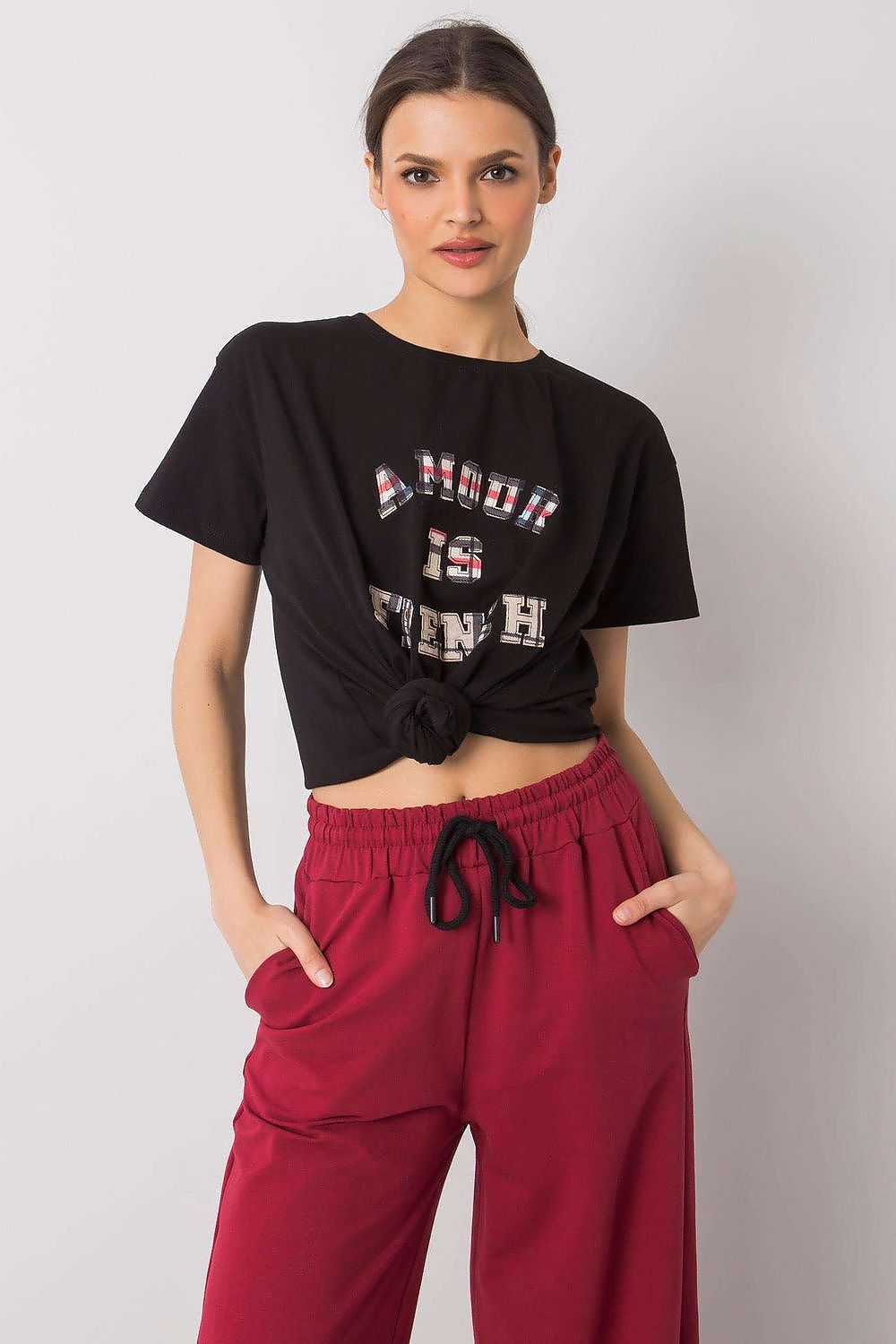Luxury Women's Cotton Blend T-Shirt with Decorative Front Inscription and Relaxed Fit