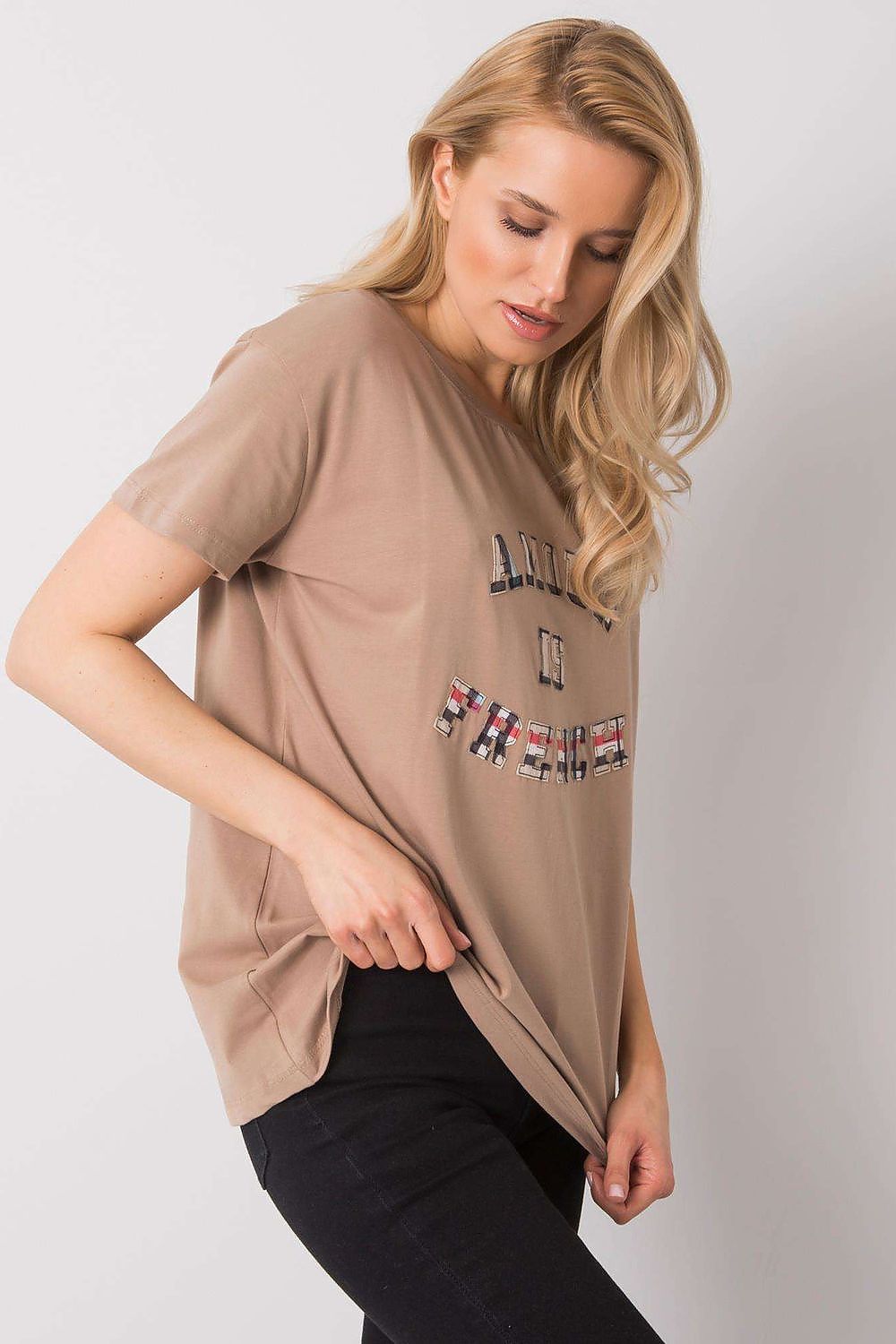 Luxury Women's Cotton Blend T-Shirt with Decorative Front Inscription and Relaxed Fit