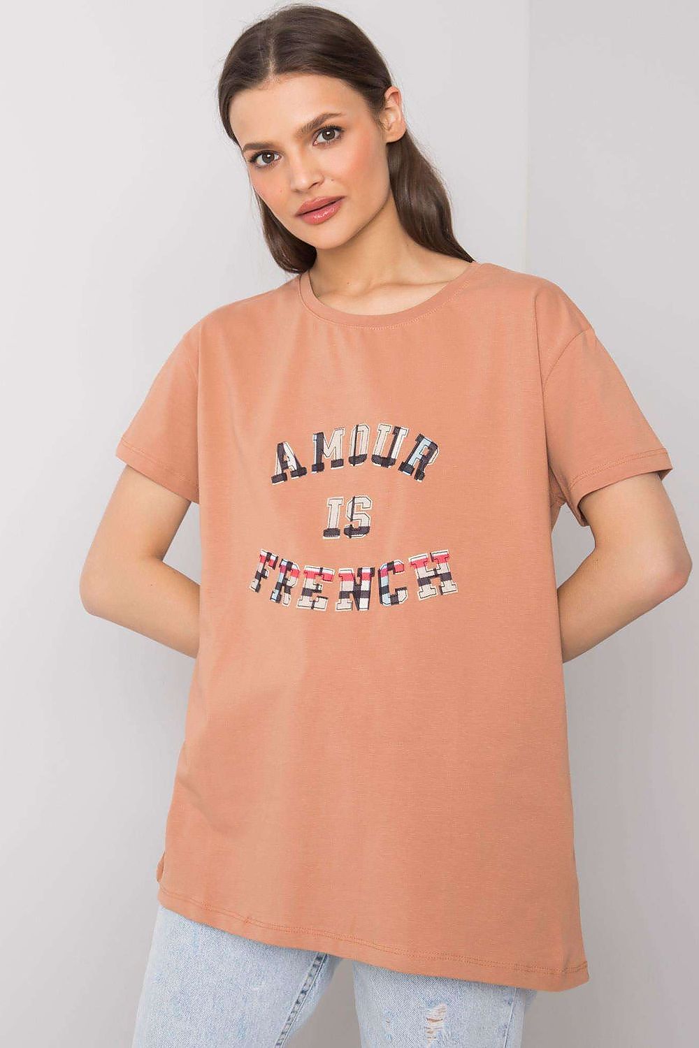 Luxury Women's Cotton Blend T-Shirt with Decorative Front Inscription and Relaxed Fit