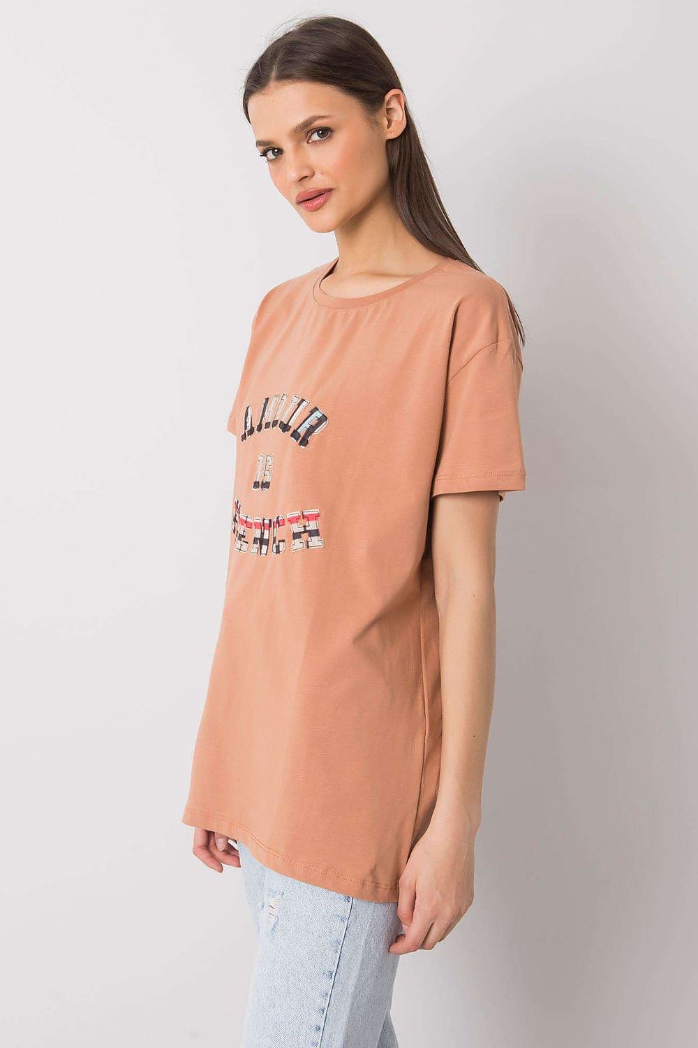 Luxury Women's Cotton Blend T-Shirt with Decorative Front Inscription and Relaxed Fit