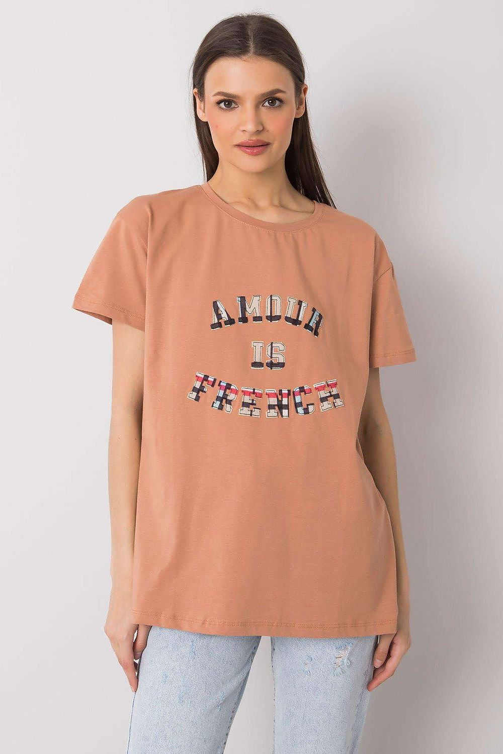 Luxury Women's Cotton Blend T-Shirt with Decorative Front Inscription and Relaxed Fit