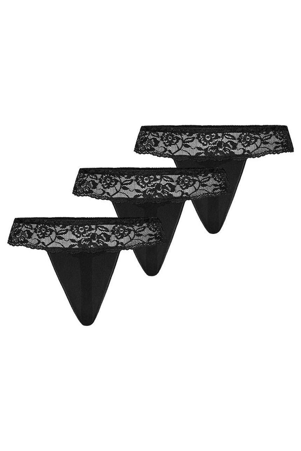 Teyli Women's Black Lace Thong Set - Elegant 3-Pack with Fine Mesh Detailing, Sizes XS-XXL