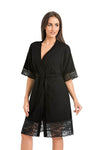 Elegant Black Women's Bathrobe Teyli with Floral Lace - Knee-Length, Breathable Comfort