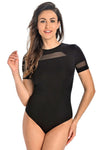 Luxury Women's Short-Sleeved Shapewear Bodysuit with Translucent Mesh Detail by Teyli