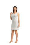 Elegant Women's Gray Viscose Nightshirt with Mesh Detailing and V-Neck Design