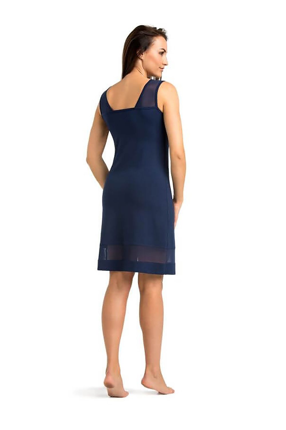 Elegant Women's Gray Viscose Nightshirt with Mesh Detailing and V-Neck Design