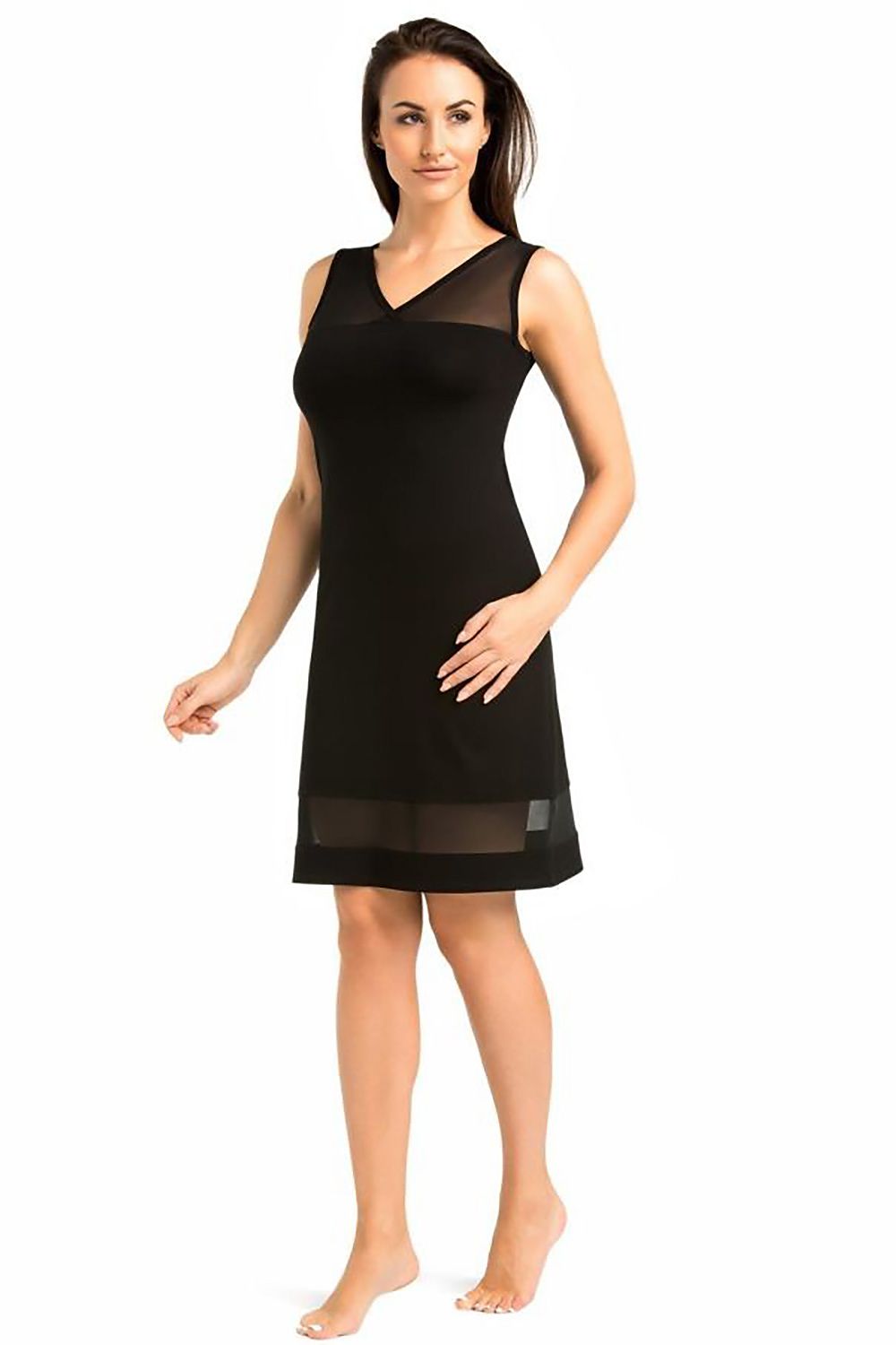 Elegant Women's Gray Viscose Nightshirt with Mesh Detailing and V-Neck Design