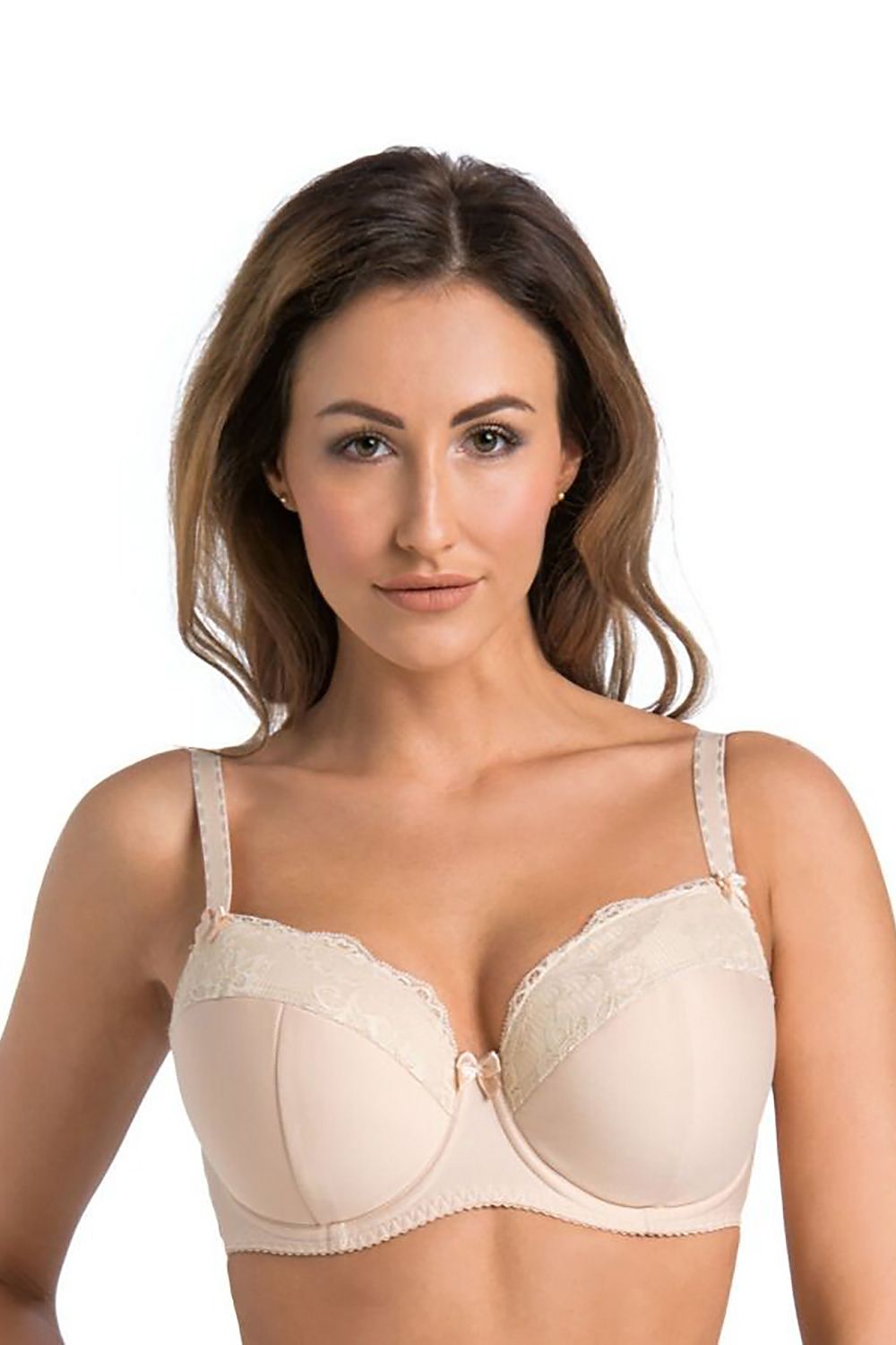 Luxury Beige Padded Bra with Lace Detailing, Reinforced Support and Cotton Lining by Teyli