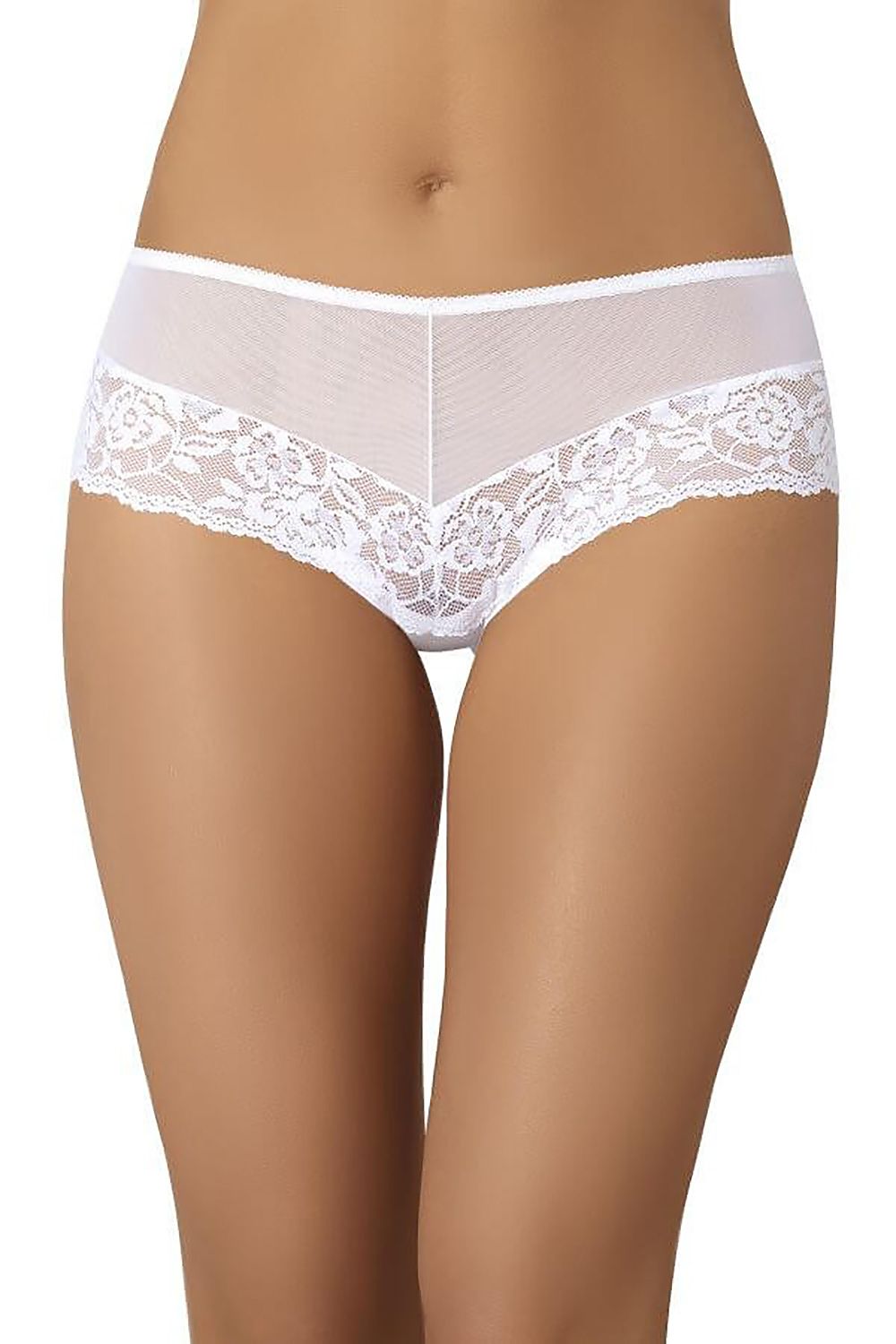 Women's Elegant Lace Shorts in White Delicate Mesh with Soft Cotton Lining and Elastic Waistband