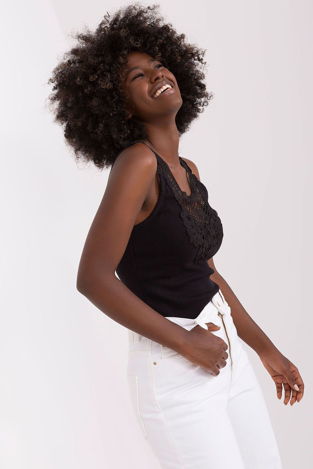 Ribbed Strapless T-Shirt with Lace Neckline by Och Bella - Elegant Cotton Spandex Blend