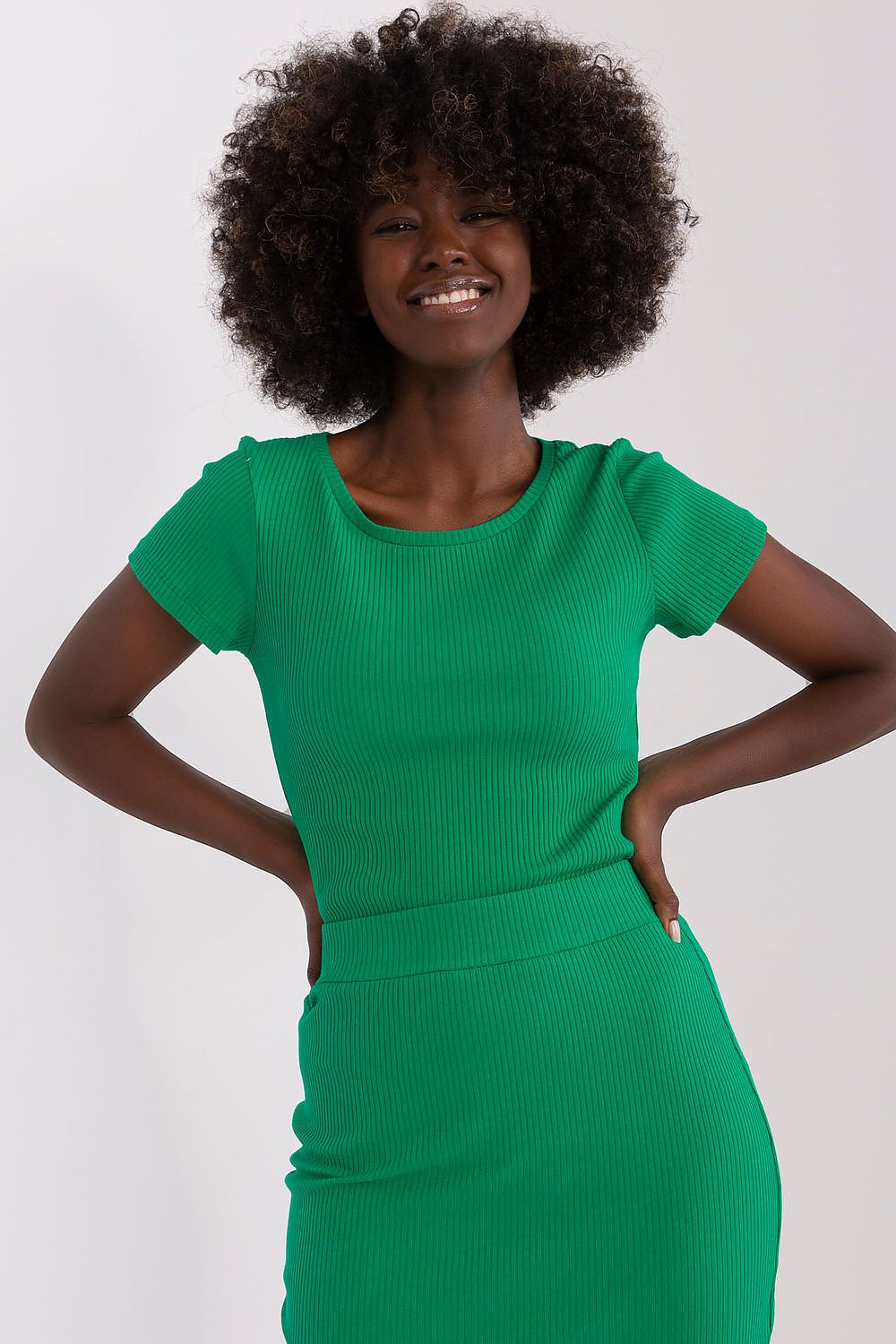 Elegant Fitted Short Sleeve Blouse in Ribbed Cotton-Spandex Blend for Ultimate Comfort