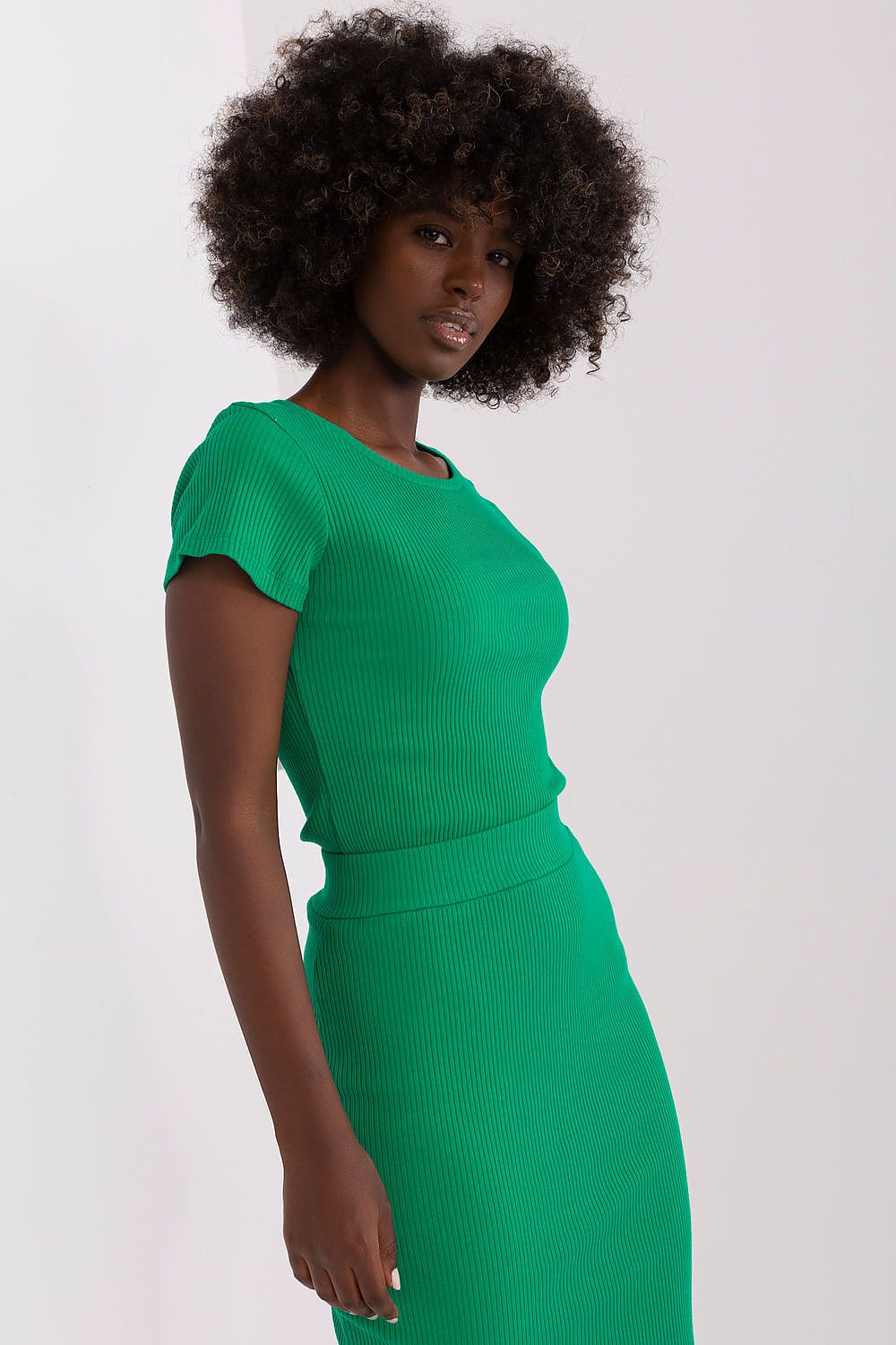 Elegant Fitted Short Sleeve Blouse in Ribbed Cotton-Spandex Blend for Ultimate Comfort
