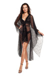 Axami Black Lace Peignoir With Glittered Tulle Waistband - Sensual & Elegant Negligee