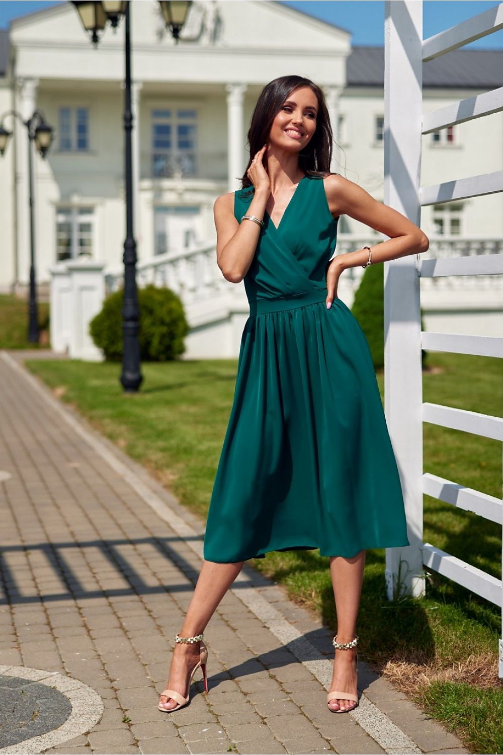 Elegant Midi Cocktail Dress with Envelope Neckline | Roco Fashion Women's Dress