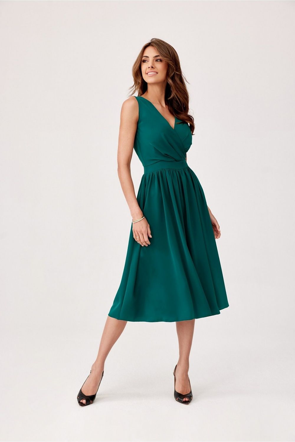 Elegant Midi Cocktail Dress with Envelope Neckline | Roco Fashion Women's Dress