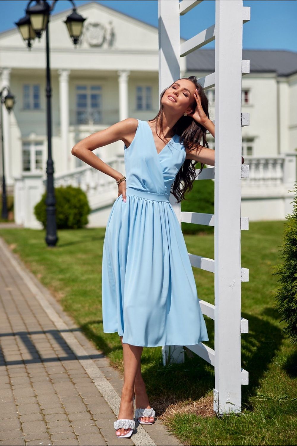 Elegant Midi Cocktail Dress with Envelope Neckline | Roco Fashion Women's Dress