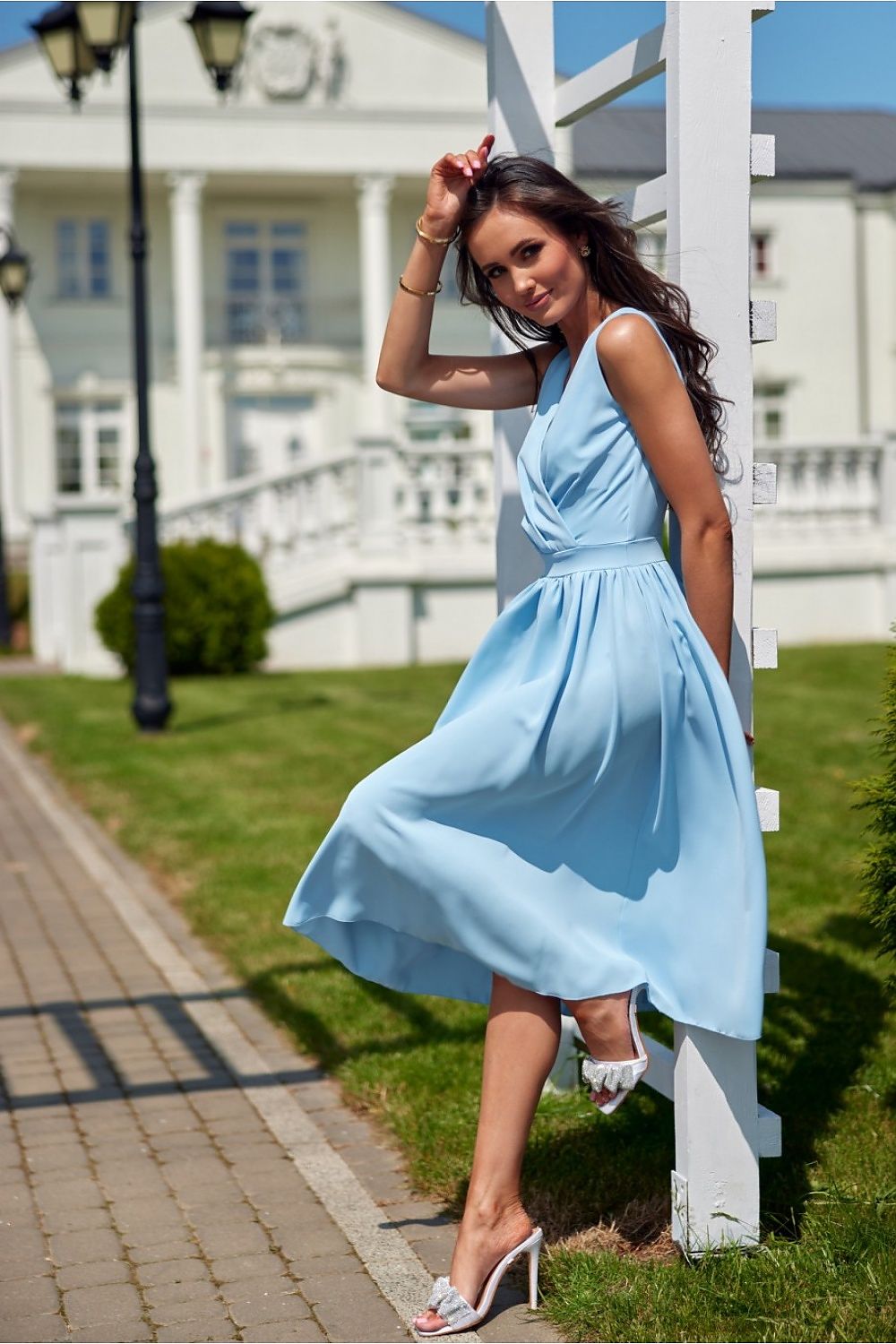 Elegant Midi Cocktail Dress with Envelope Neckline | Roco Fashion Women's Dress